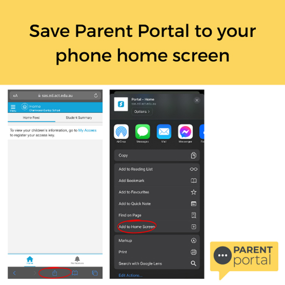 Parent portal home screen